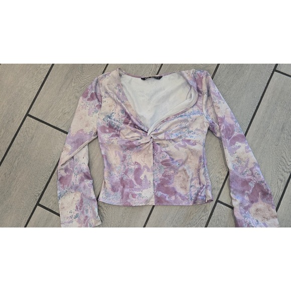 Zara Tops - Zara Purple Marble Print Twist Front V-Neck Long Sleeve Blouse Small 08351245330